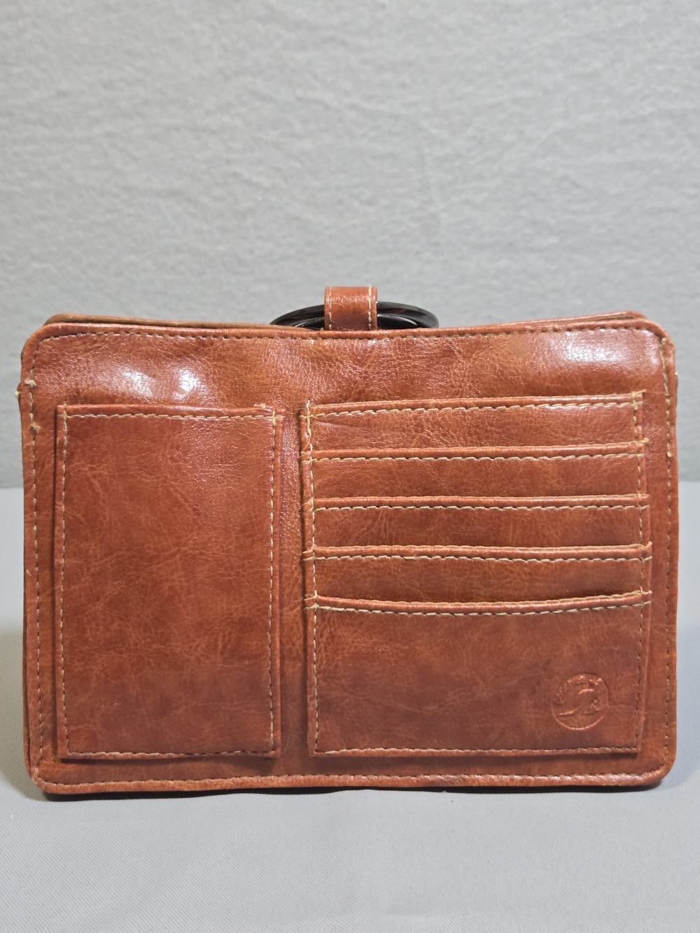 Pouchee Classic Leather Wristlet Clutch in Cognac Brown Tan With Metal Hardware